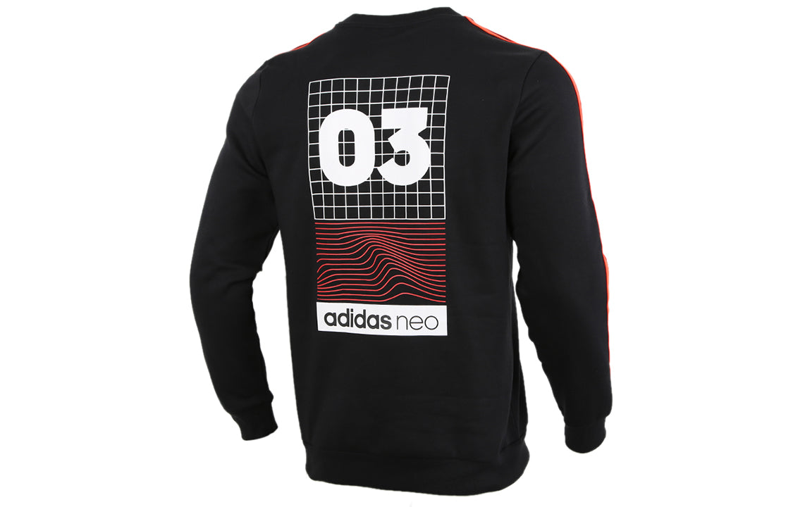 adidas neo Back Printing Fleece Lined Stay Warm Round Neck Pullover Sports Black GQ7056