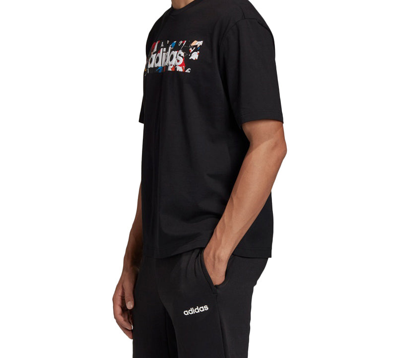 adidas Box Logo Pattern Printing Short Sleeve Black GL2221