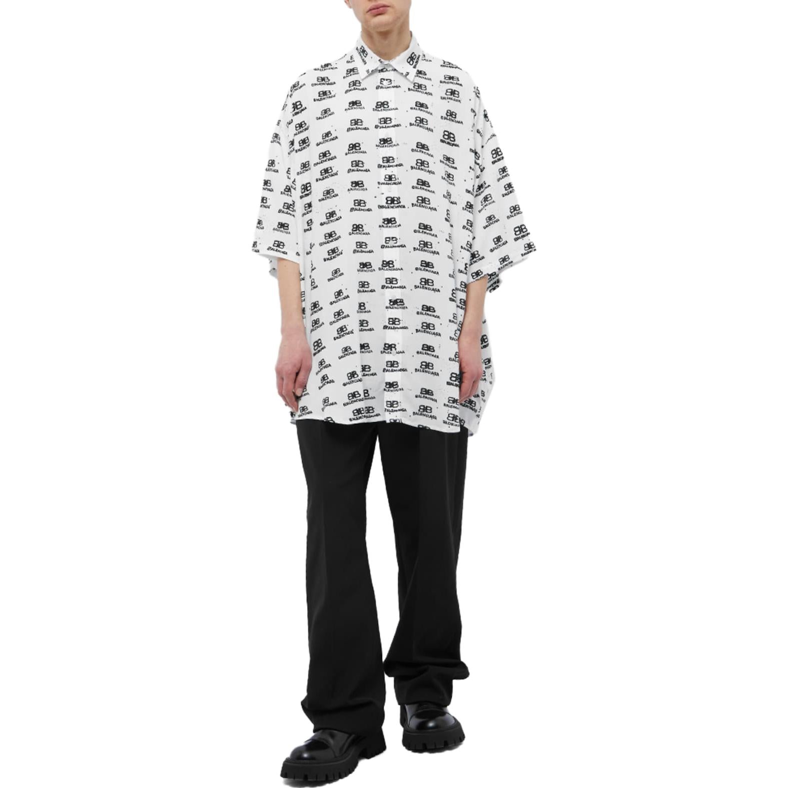 Balenciaga BB Logo Oversized Shirt 'White Black' 725382TNL889040