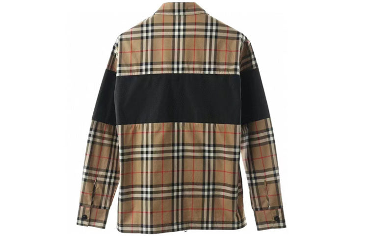 Burberry Check Zipper Cotton Shirt Male Cream-coloured 80367701