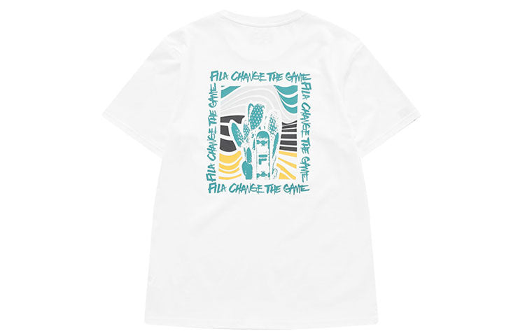 FILA FUSION Casual Sports Round Neck Printing Knit Short Sleeve White T11M123104F-WT