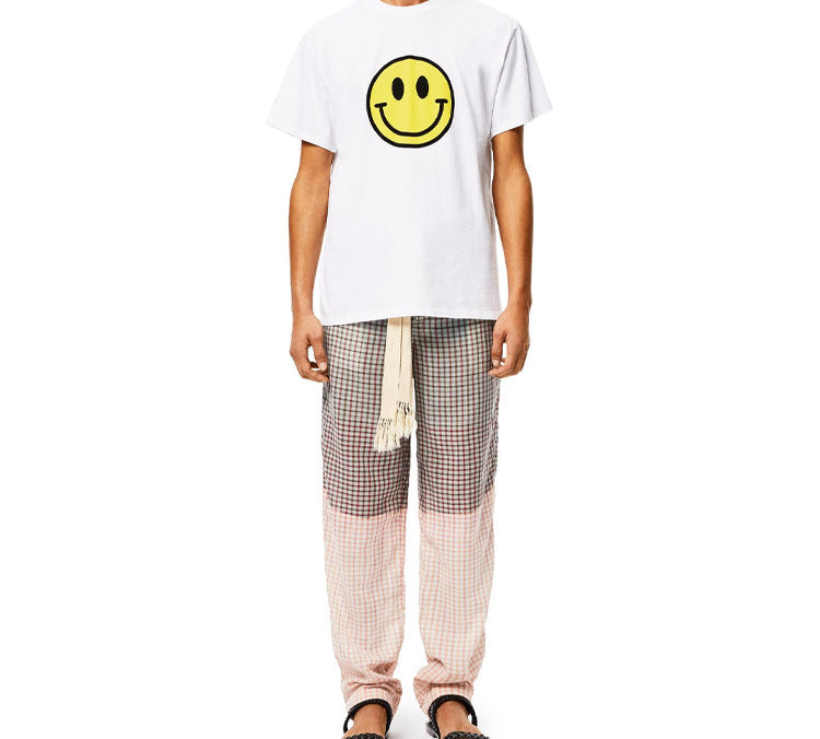 Men's LOEWE Chest Smiling Face Printing Pure Cotton Short Sleeve White H616341X87-2100