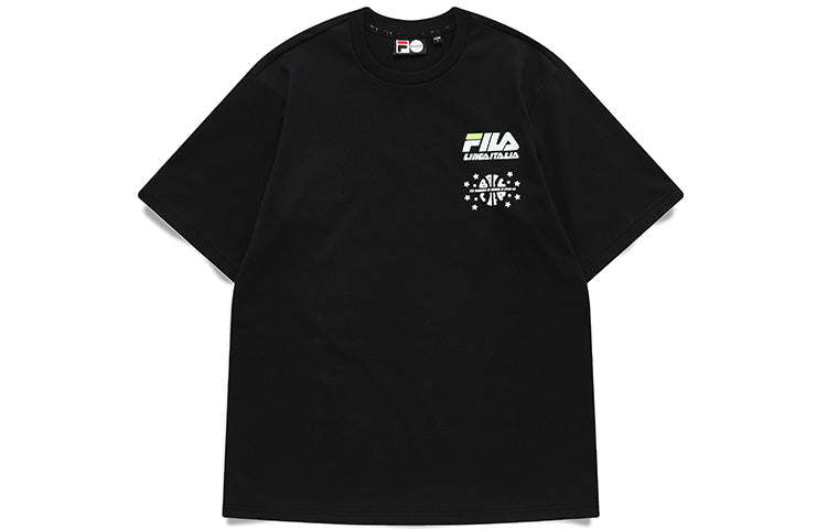 FILA FUSION Back Printing Loose Sports Round Neck Short Sleeve Unisex Black T81U125104B-BK