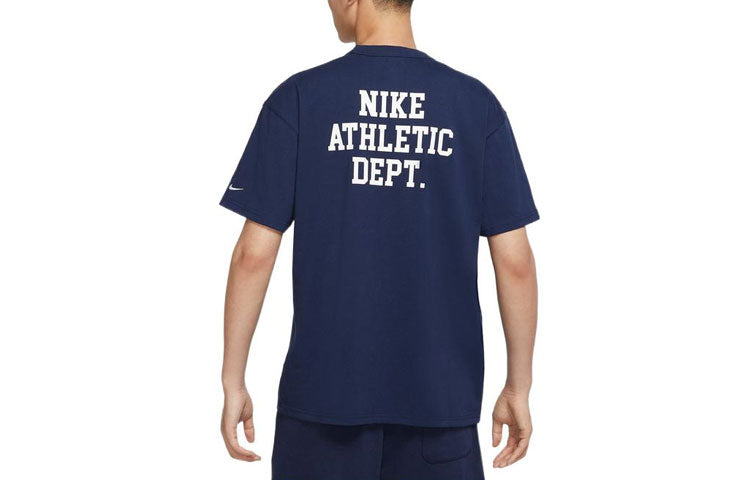 Men's Nike Logo Alphabet Printing Round Neck Short Sleeve Deep Navy Blue T-Shirt FD0306-410