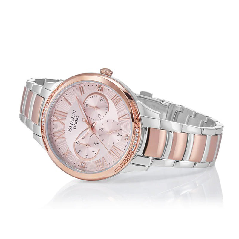 CASIO SHEEN Series Classic Elegant Three Needles And Three Eyes Stainless Steel Peach Gold Watch Gold Analog SHE-3058SPG-4A