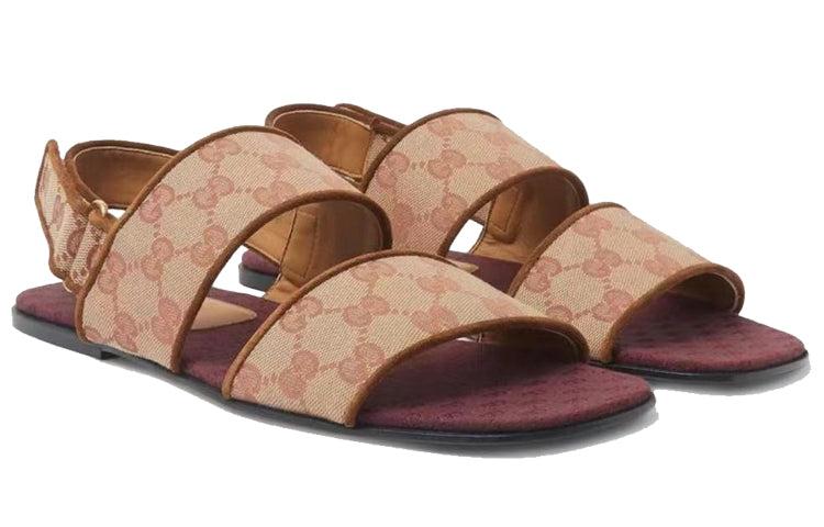 Gucci GG Monogram Slingback Flat Sandals 'Tan Red' 574492-G1710-8371