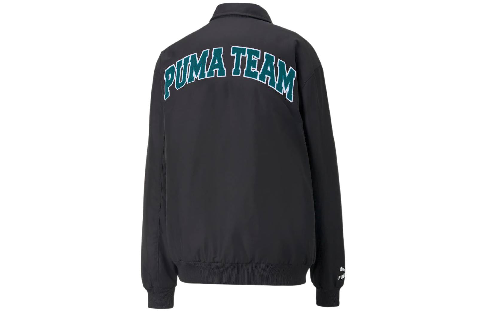 PUMA Team Varsity Relaxed Fit Bomber Jacket 'Black Green' 539175-01