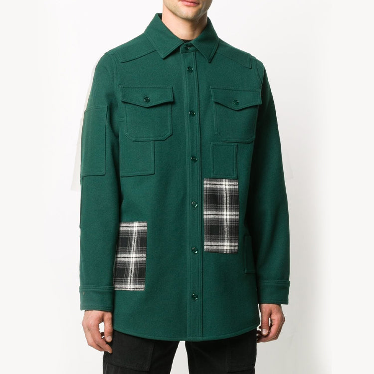 Off-White Plaid Design Shirt Jacket Green OMEA227E20FAB0015701