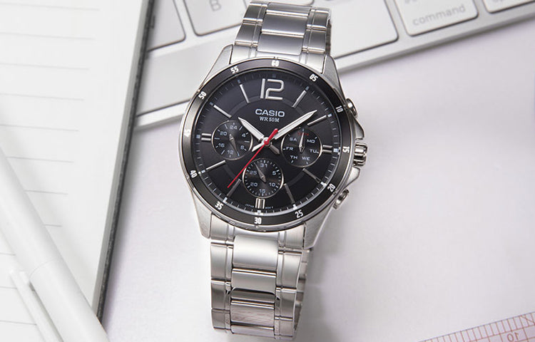 CASIO Waterproof Stainless Steel Strap Quartz Mens Black Analog MTP-1374D-1A