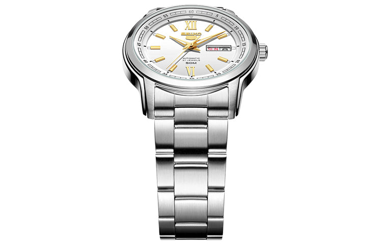 Men's SEIKO No. 5 Sports Steel strip waterproof Business Mechanical Watch White SNKP15K1