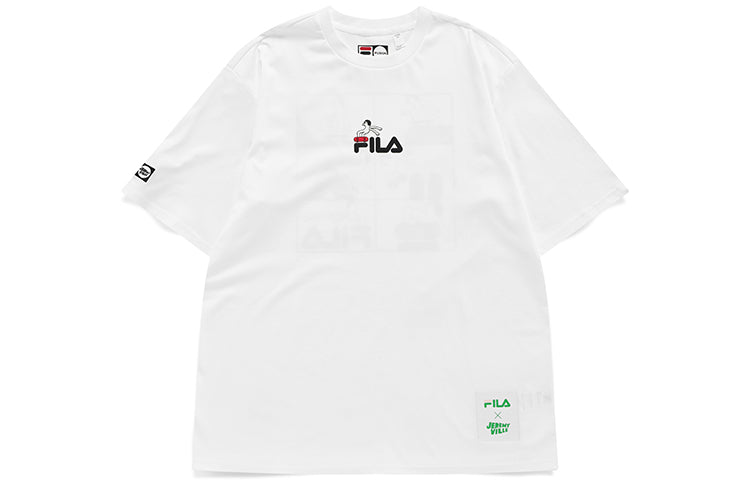 FILA FUSION x Jeremyville Crossover Skateboard Sports Printing Loose Short Sleeve Couple Style White T11U139103F-WT