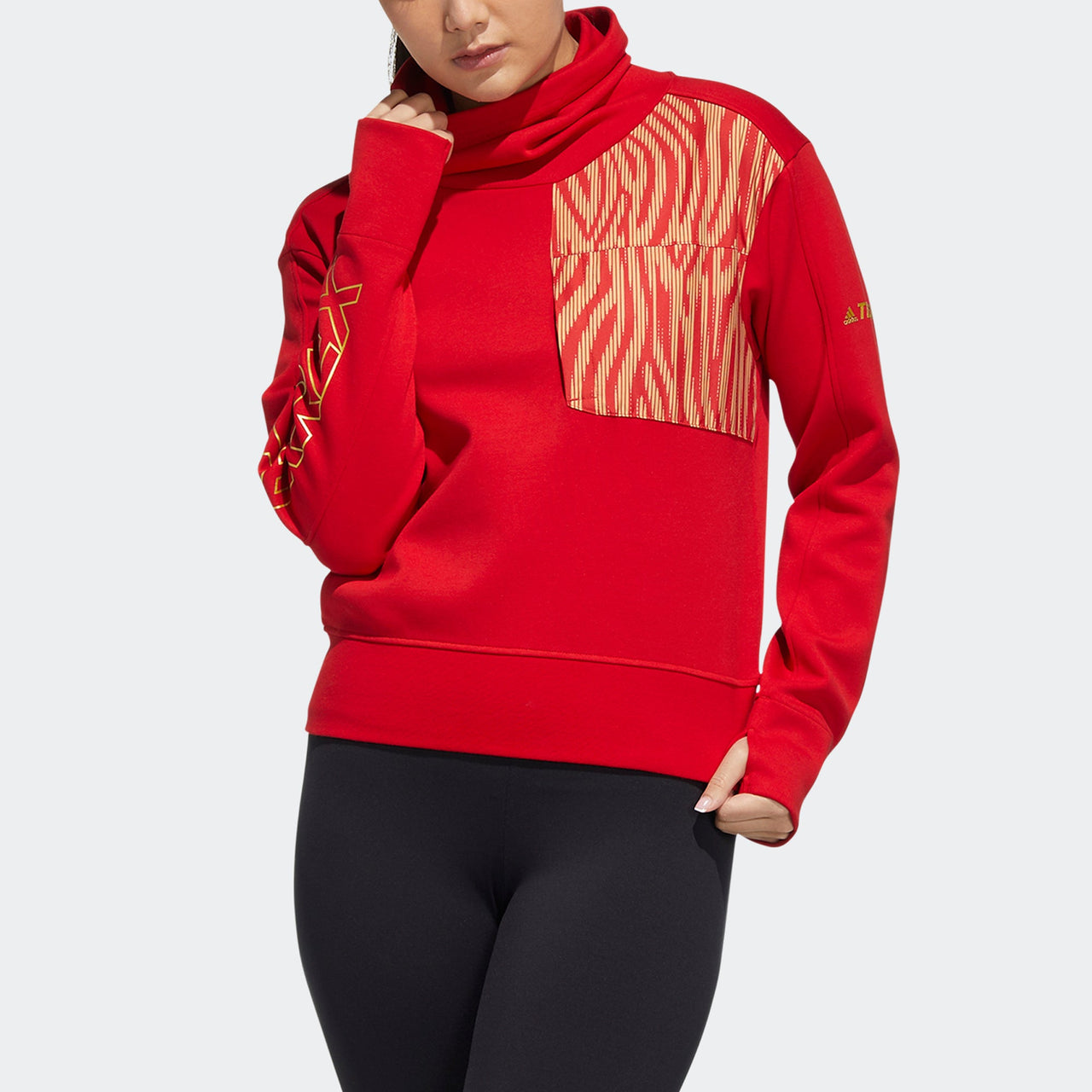 (WMNS) adidas Terrex W CNY Pad Jkt Pattern Printing High Collar Sports Pullover Red Hoodie HE7315