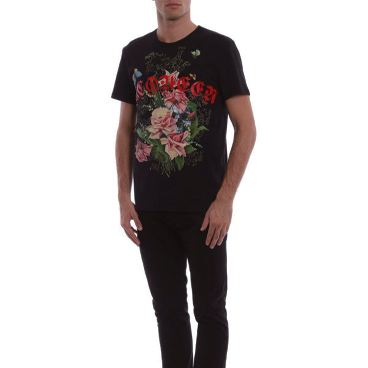 Men's Alexander McQueen Rose Short Sleeve Black 520302QLZ710901