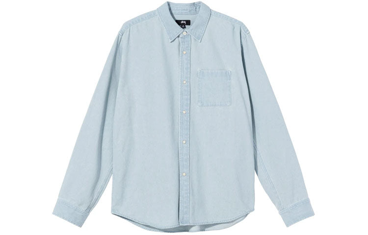 Stussy Flower Embroidered Denim Shirt 'Light Blue' 1110177