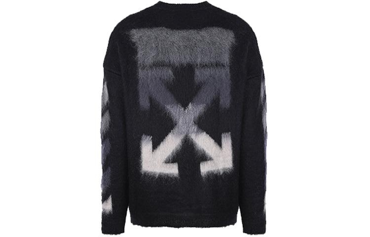 Men's Off-White Fleece Round Neck Knit Black OMHA036R20B020231088