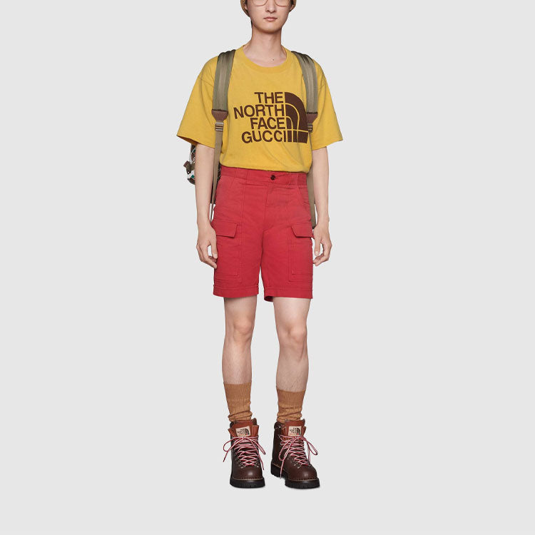 Men's Gucci x THE NORTH FACE Crossover SS21 Casual Alphabet Logo Short Sleeve Light Yellow T-Shirt 616036-XJDCL-7201