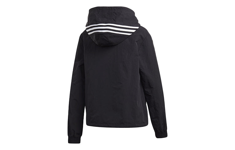 (WMNS) adidas originals Striped Print Sports Hooded Jacket Black FU1731