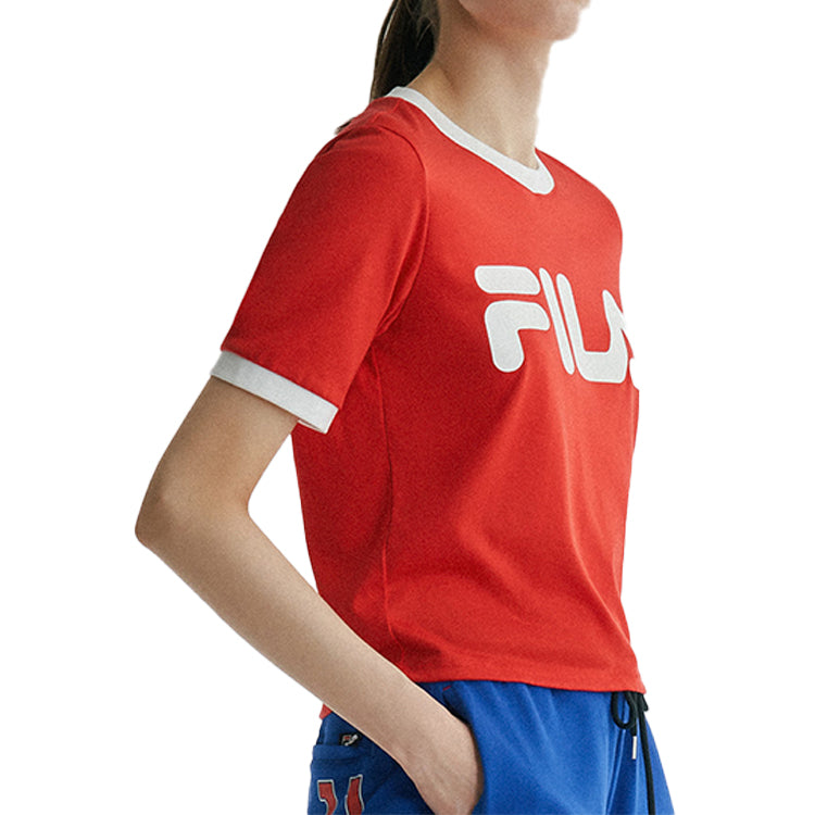 (WMNS) FILA FUSION Alphabet Large Logo Printing Cotton Short Sleeve Red T11W022117F-RD