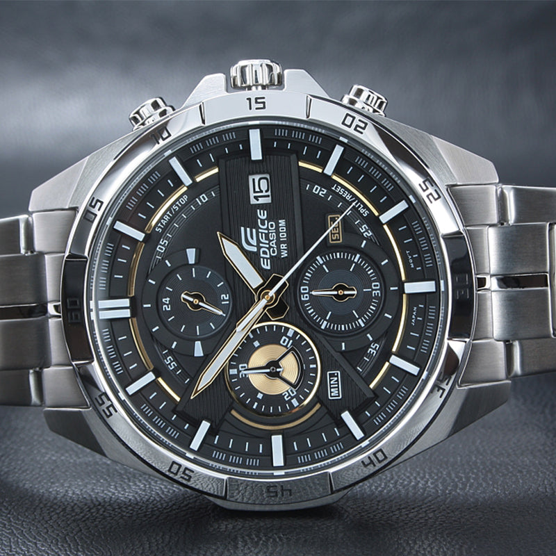 CASIO Waterproof EDIFICE Stainless Steel Strap Mens Black Analog EFR-556D-1A