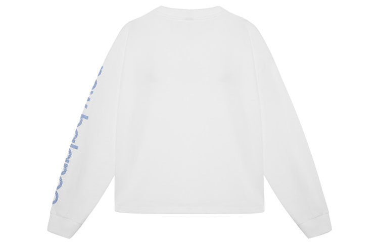 (WMNS) New Balance Letters Print Sleeve Sweatshirt Asia Sizing 'White Blue' AWT11385-WT