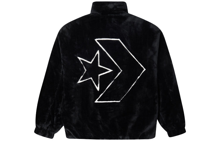 Converse Loose Stand Collar Stay Warm Logo Jacket Couple Style Black 10023526-A01
