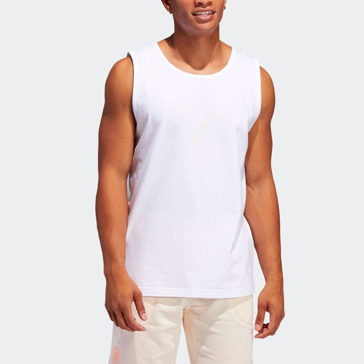 Men's adidas SS22 Solid Color Pattern Printing Round Neck Sports Camisole White Vest HG4430