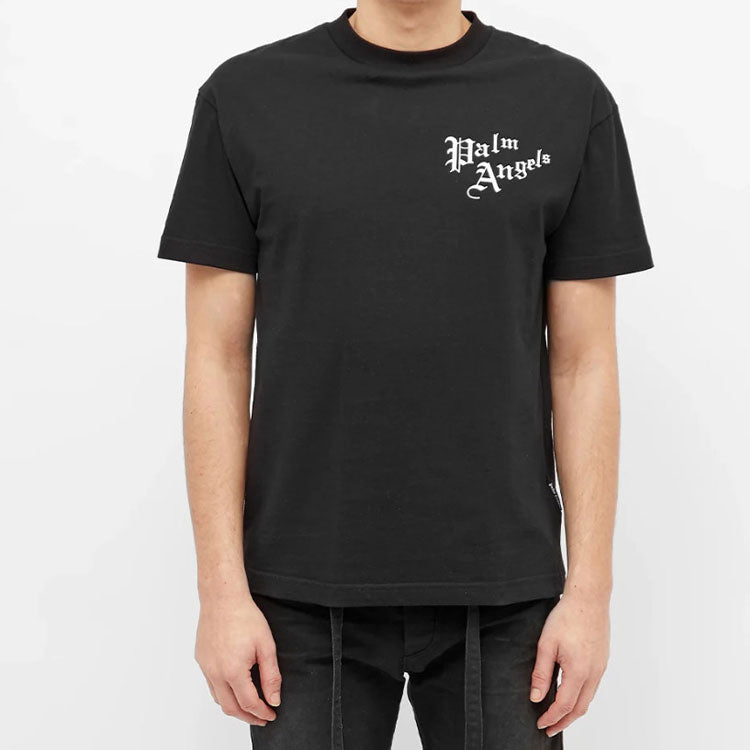 Men's PALM ANGELS Back Sacred Heart Tee Heart Shape Printing Short Sleeve Black PMAA001S204130151088