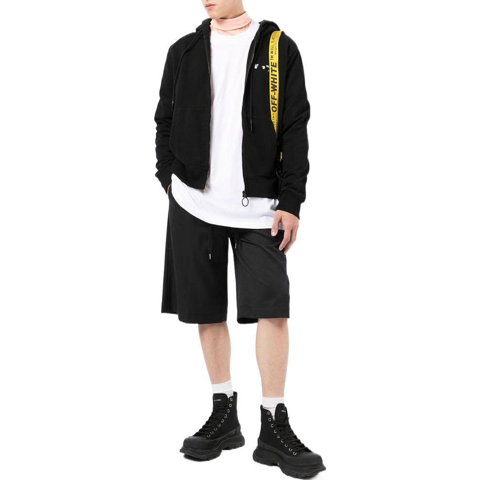 Men's Off-White FW22 Logo Printing Zipper Hooded Long Sleeves Version Black OMBE001F21FLE00110011001