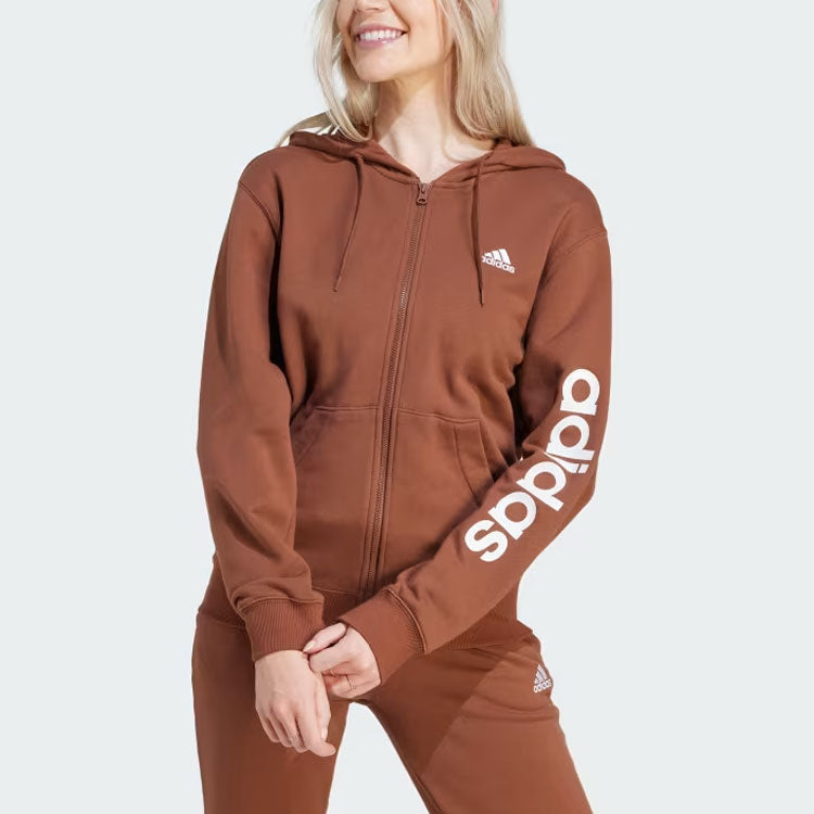(WMNS) adidas Linear Full-Zip French Terry Hoodie 'Brown' IL3366