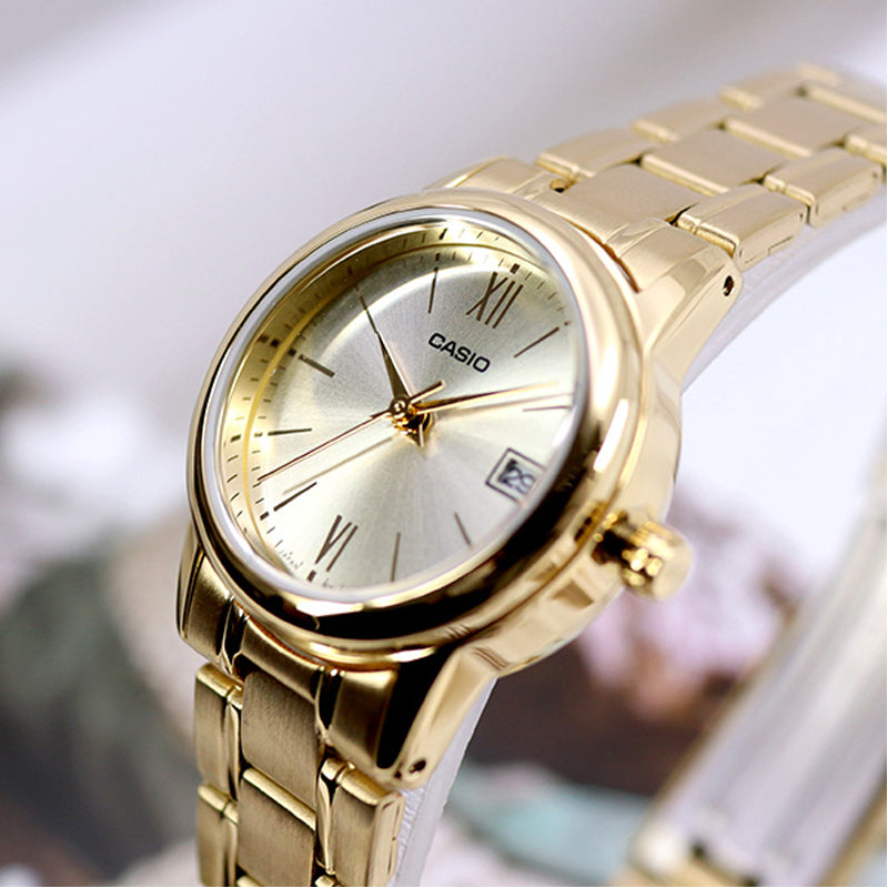 CASIO Waterproof Stainless Steel Strap Gold Analog LTP-V002G-9B3