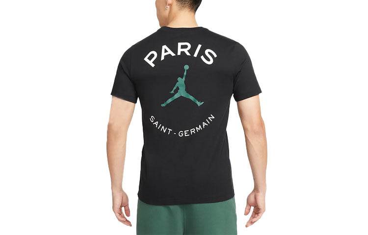 Air Jordan Paris Saint-Germain Logo Printing Round Neck Short Sleeve Black DB6515-010