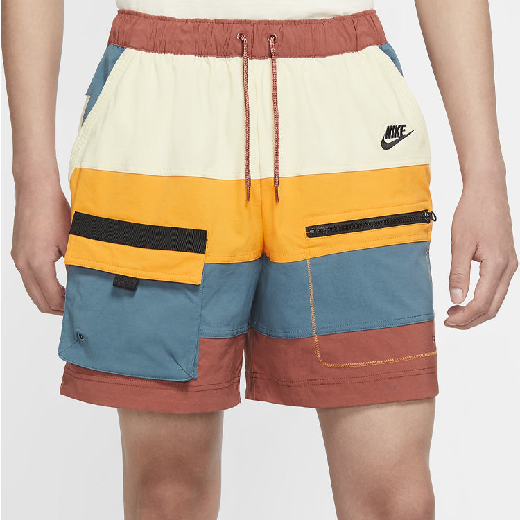 Nike Contrast Color Stitching Pocket Cargo Shorts Colorblock Red CU4224-652