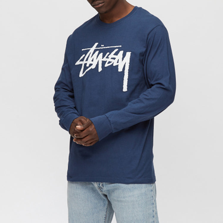 Men's Stussy Stock Longsleeve Tee Navy Blue 1994496