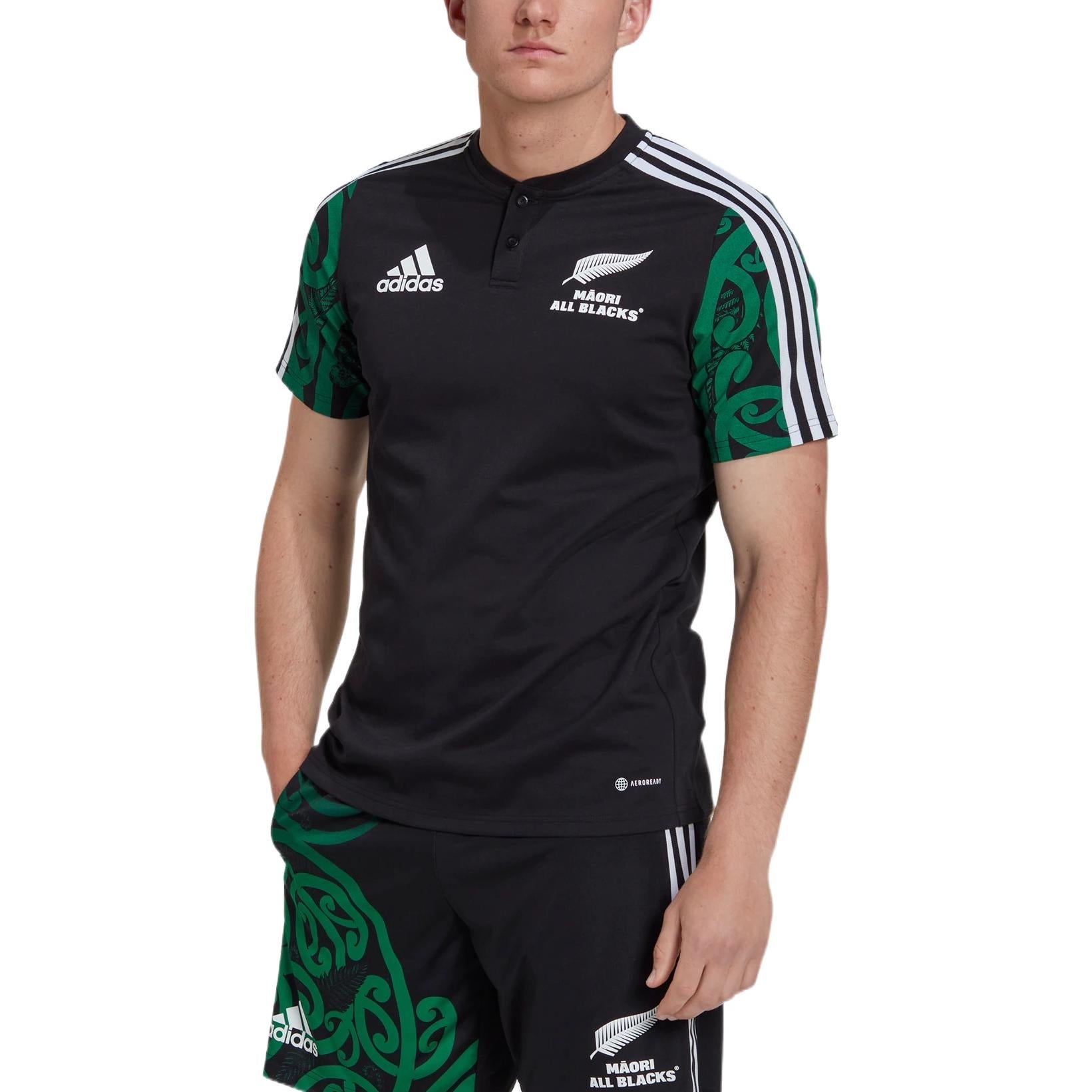Men's adidas Maori Logo Printing Rugby Sports Short Sleeve Black Polo Shirt HG8335