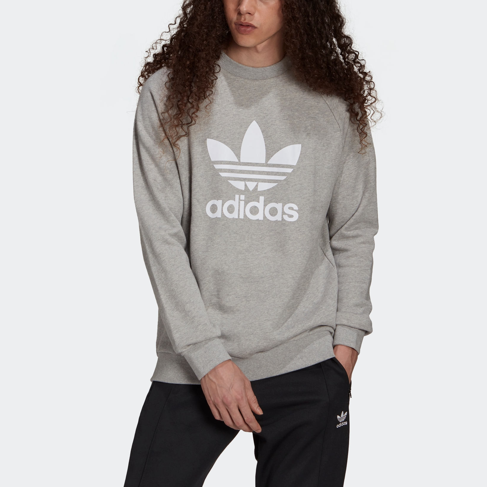 adidas original adicolor classics trefoil crewneck sweatshirt 'Medium Grey Heather White' H06650