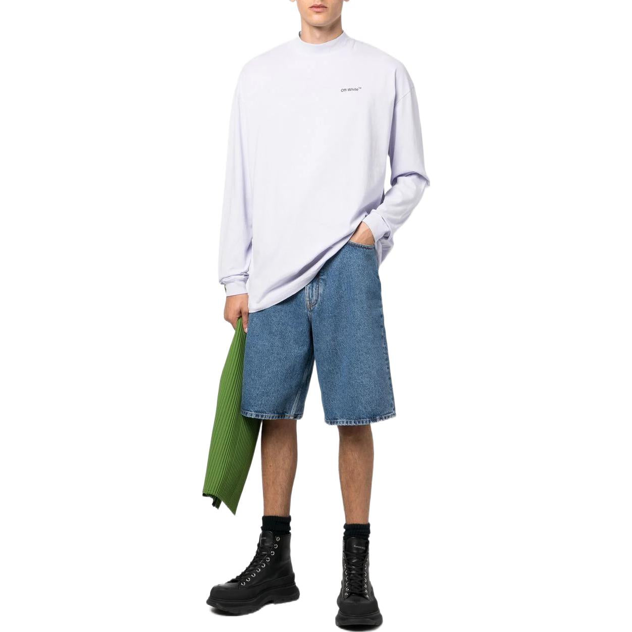 Men's Off-White FW22 Solid Color Arrow Pattern Denim Shorts Blue OMYC010C99DEN0034901