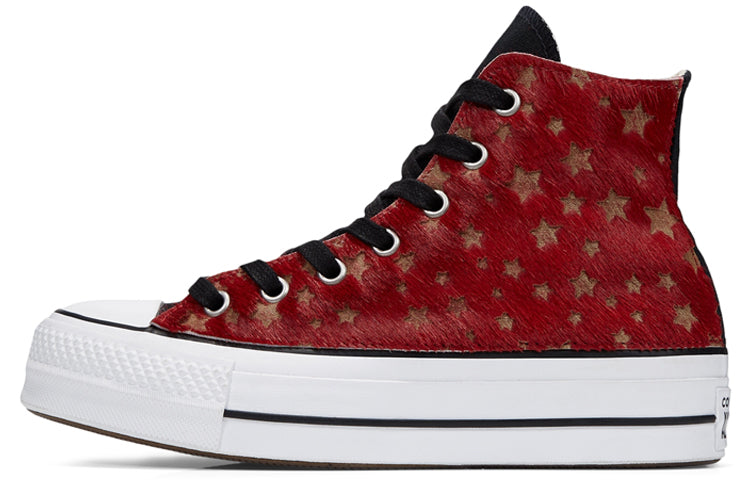 (WMNS) Converse Metallic Fur Chuck Taylor All Star Platform High Top Stars 'Red White' 566465C