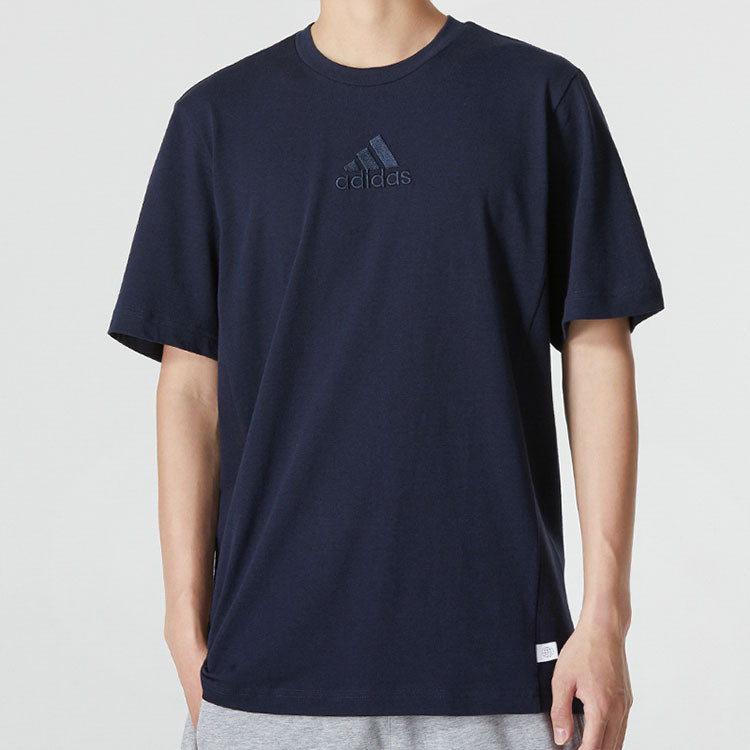 Men's adidas Internal Tee Logo Solid Color Athleisure Casual Sports Round Neck Short Sleeve Navy Blue T-Shirt HJ9808