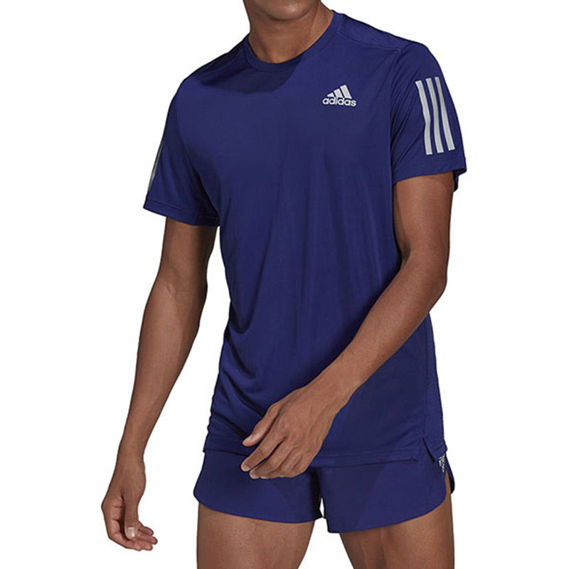 Men's adidas Own The Run Tee Stripe hygroscopic Sweat-Wicking Breathable Sports Round Neck Short Sleeve Blue HB7439