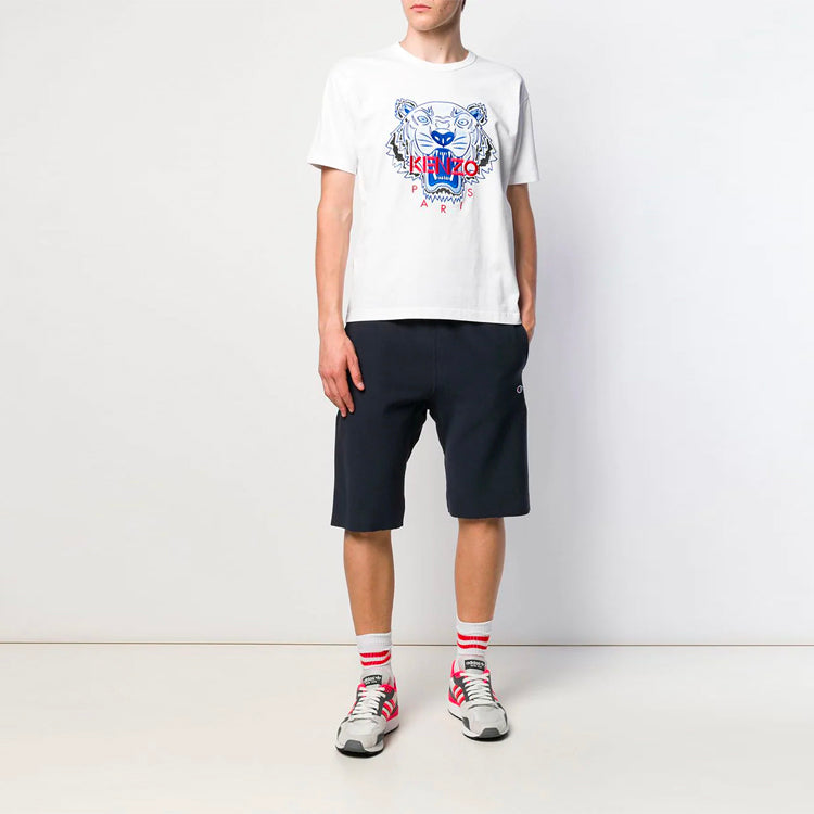 Men's KENZO Embroidered Pattern Loose Round Neck Short Sleeve White T-Shirt F955TS0774W7-01