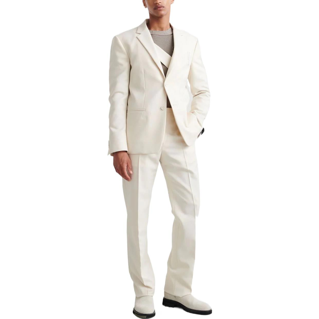 Men's Off-White FW22 Solid Color Buckle Belt Straight Casual Pants/Trousers White OMCA213S22FAB0036100