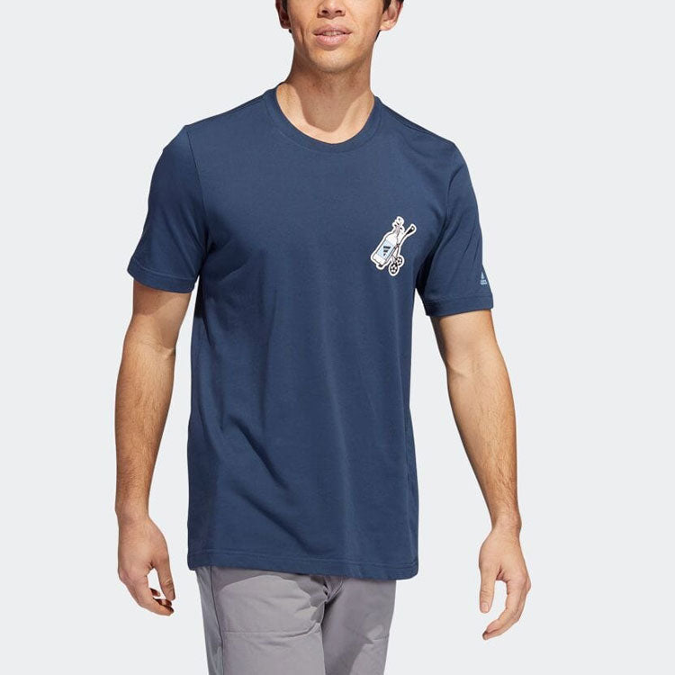 Men's adidas Logo Printing Round Neck Short Sleeve Japanese Version Blue T-Shirt HG3187