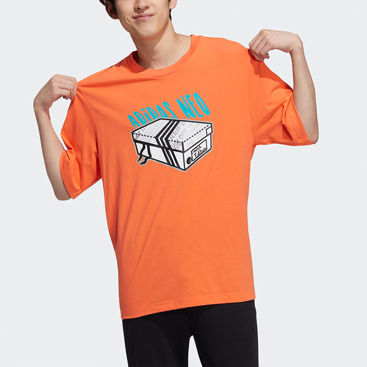 adidas neo M Brlv Tee1 Printing Sports Round Neck Short Sleeve Orange Yellow H59448