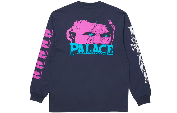 PALACE Zombie Longsleeve Navy Alphabet Cartoon Pattern Round Neck Pullover Unisex Navy Blue P20LS005