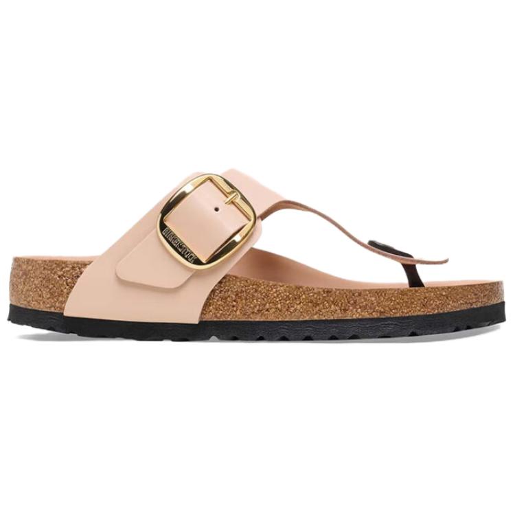 Birkenstock Gizeh Big Buckle Natural Leather Patent Narrow Fit Sandals 'High Shine New Beige' 1026572