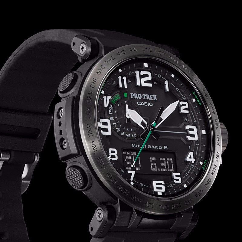 CASIO Waterproof Sports Shockproof Solar Powered Mens Black Analog/Digital Combo PRW-6600Y-1PR