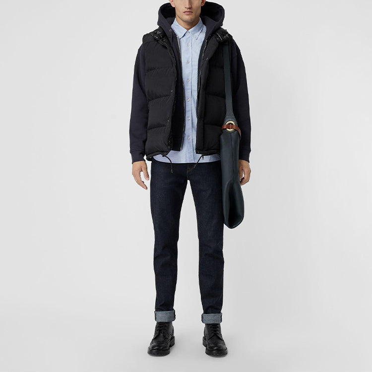 Men's Burberry Embroidered Logo Hooded Jacket Navy Blue 80040571