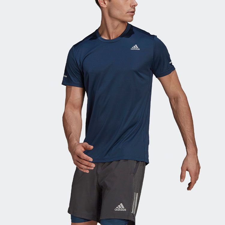 adidas Logo Running Sports Short Sleeve Navy Blue GN2168