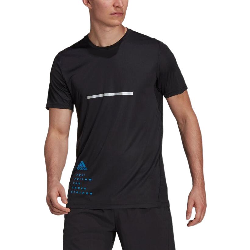 adidas Logo Printing Stripe Round Neck Short Sleeve Black H58604