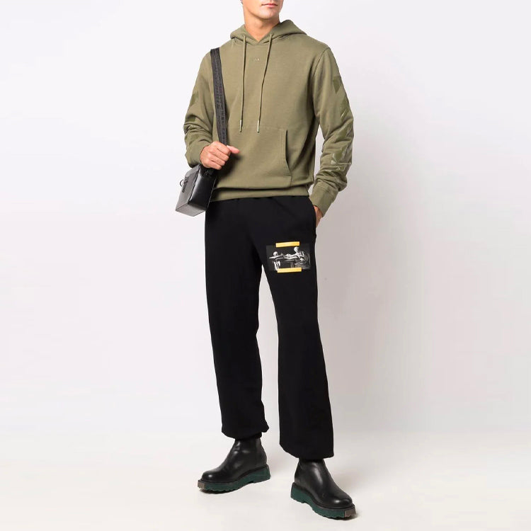 Men's Off-White FW21 Casual Hooded Printing Loose Fit Green OMBB034F21FLE0045555